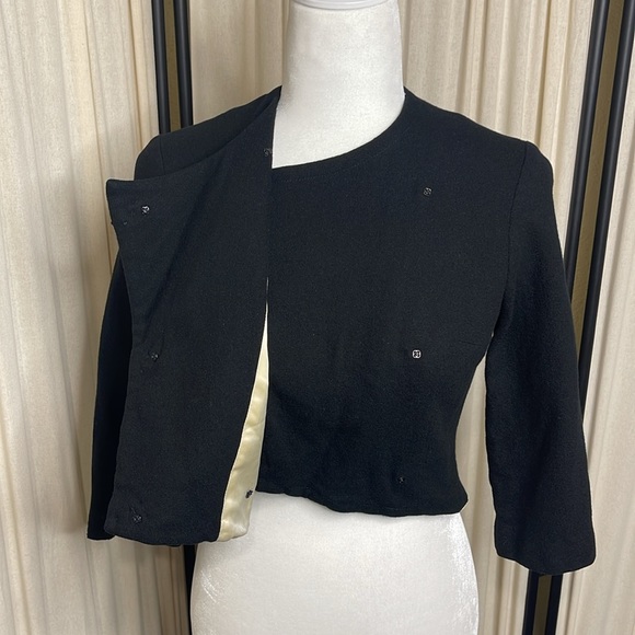 VINTAGE- GAY GIBSON 30’S-50’S DOUBLE BREASTED BLACK CROPPED CARDIGAN XS - Picture 12 of 16
